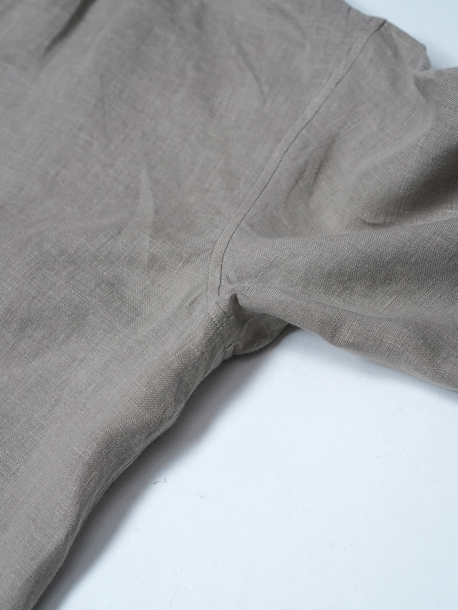 【リユース作品/Mサイズ】リネントップス タートル ネックインナー シャーリング / 榛色(はしばみいろ) sample-a1193
