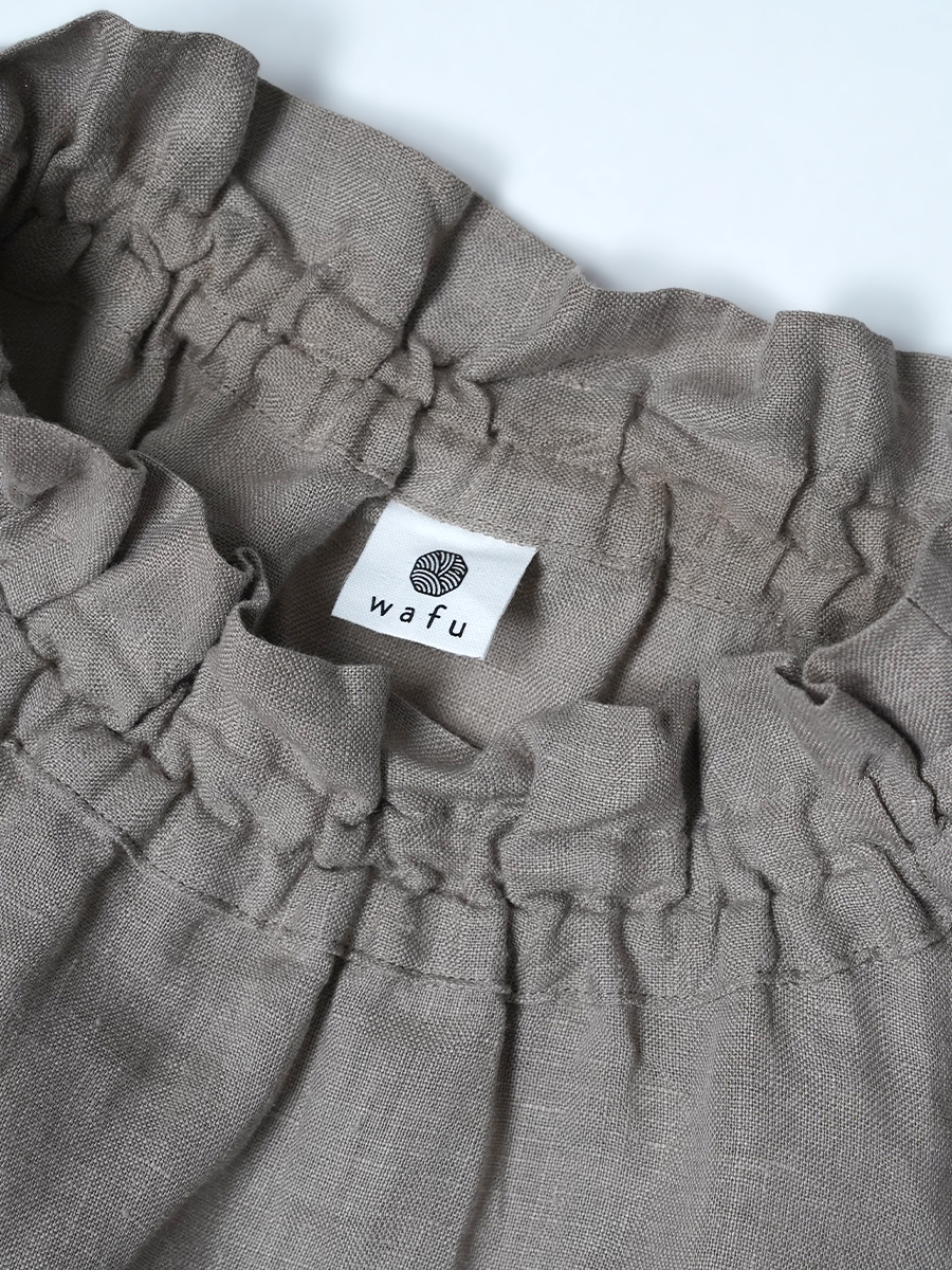 【リユース作品/Mサイズ】リネントップス タートル ネックインナー シャーリング / 榛色(はしばみいろ) sample-a1193