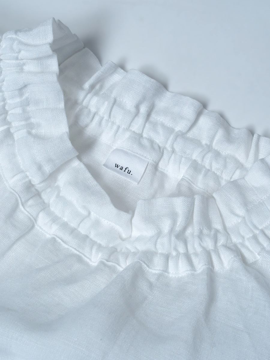 【リユース作品/Lサイズ】リネントップス シャーリング ネック インナー / 白色 sample-a1201