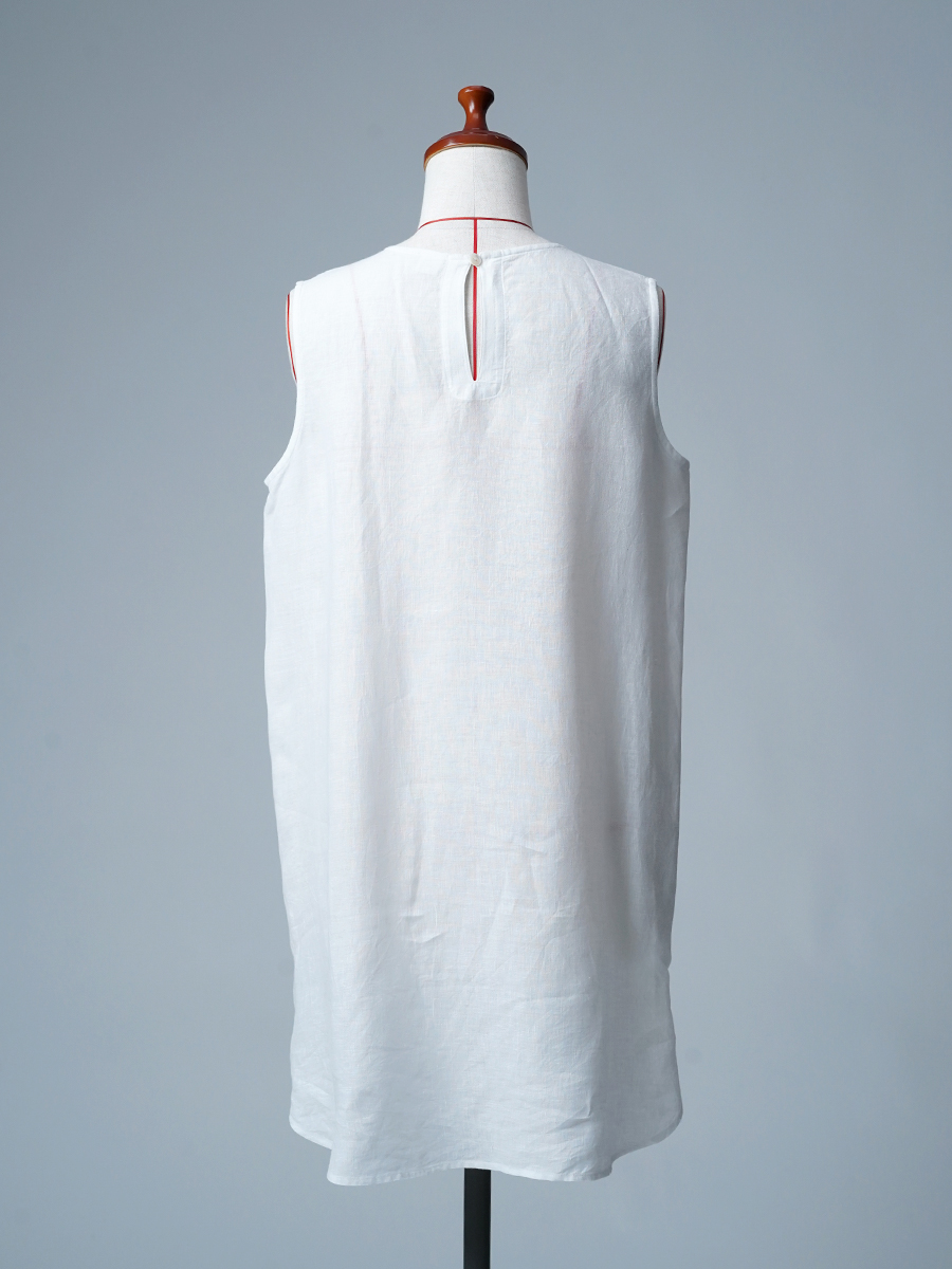 【リユース作品】リネントップス ロング丈 ノースリーブ / 榛色(はしばみいろ) sample-a1203