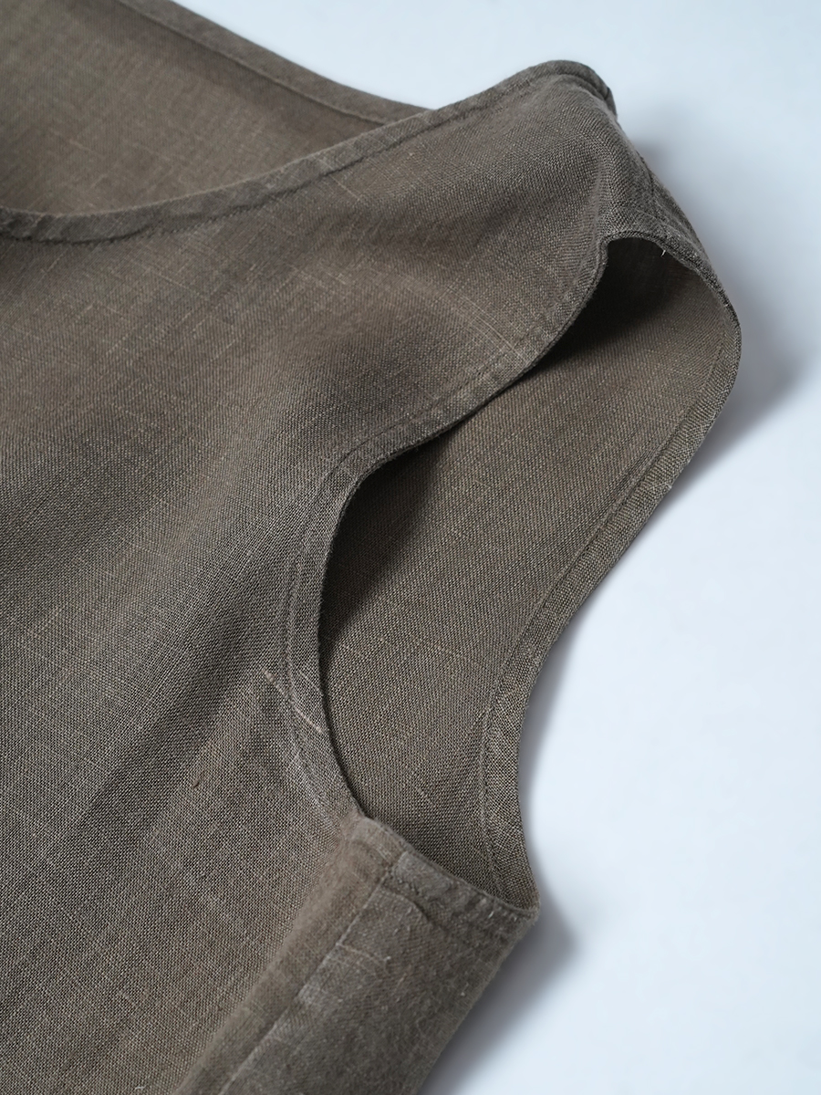 【リユース作品/Lサイズ】リネンタンクトップ ノースリーブインナー / モカ sample-a1206