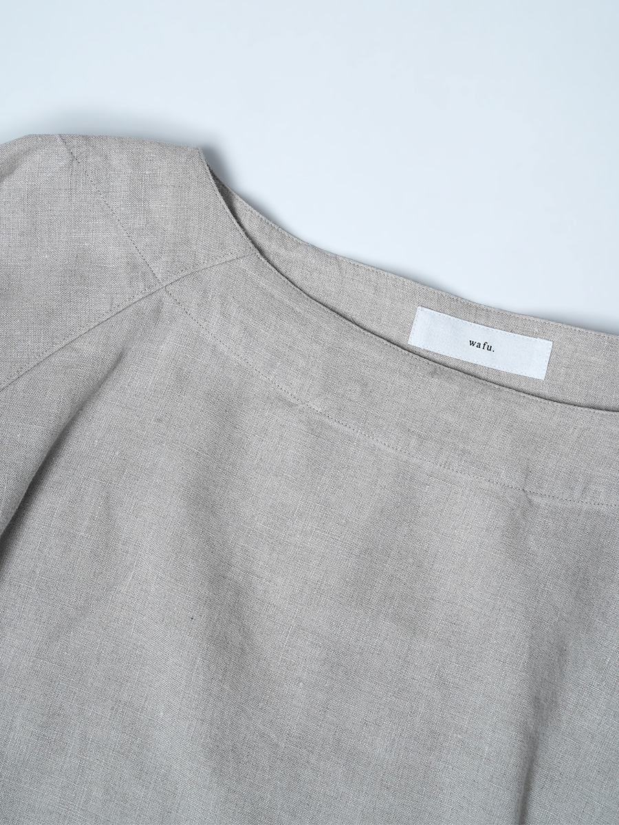 【リユース作品】リネントップス 脇汗対策 ボートネック ラグランスリーブ / 亜麻ナチュラル sample-a1211