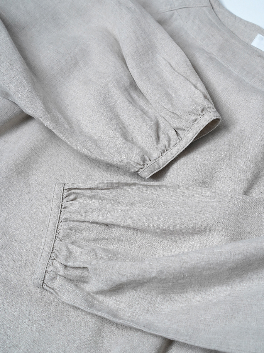 【リユース作品】リネントップス 脇汗対策 ボートネック ラグランスリーブ / 亜麻ナチュラル sample-a1211