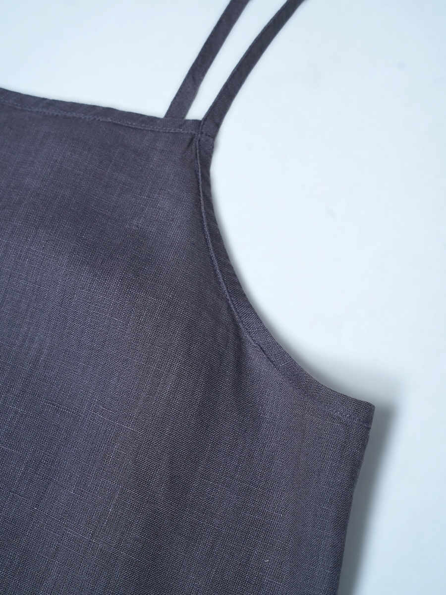 【リユース作品/Lサイズ】リネンキャミソール リネンインナー / 墨色(すみいろ) sample-a1216
