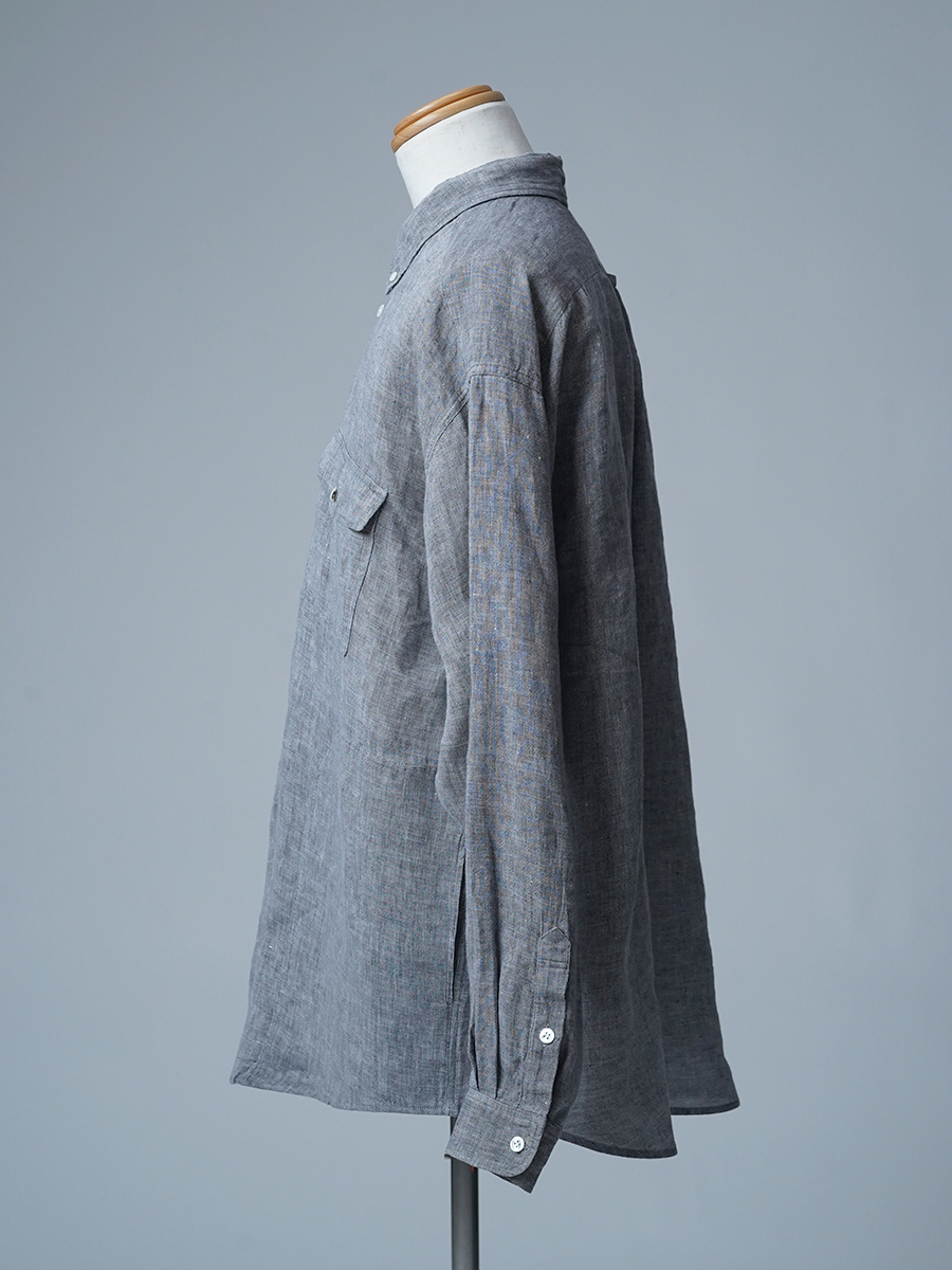 【リユース作品/Mサイズ】リネンシャツ リネンシャンブレー ボタンダウンシャツ / チャコール sample-a1223