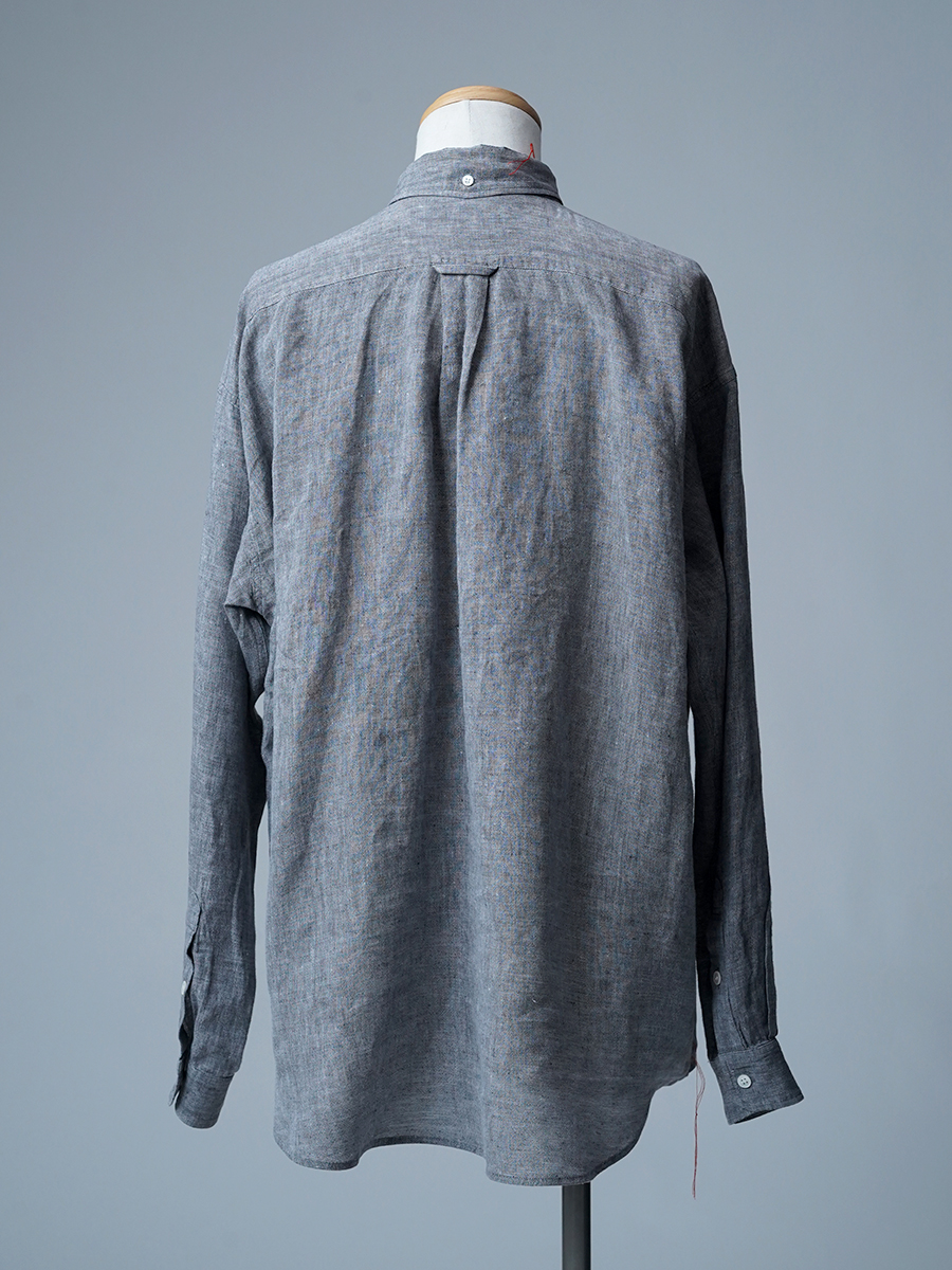 【リユース作品/Mサイズ】リネンシャツ リネンシャンブレー ボタンダウンシャツ / チャコール sample-a1223