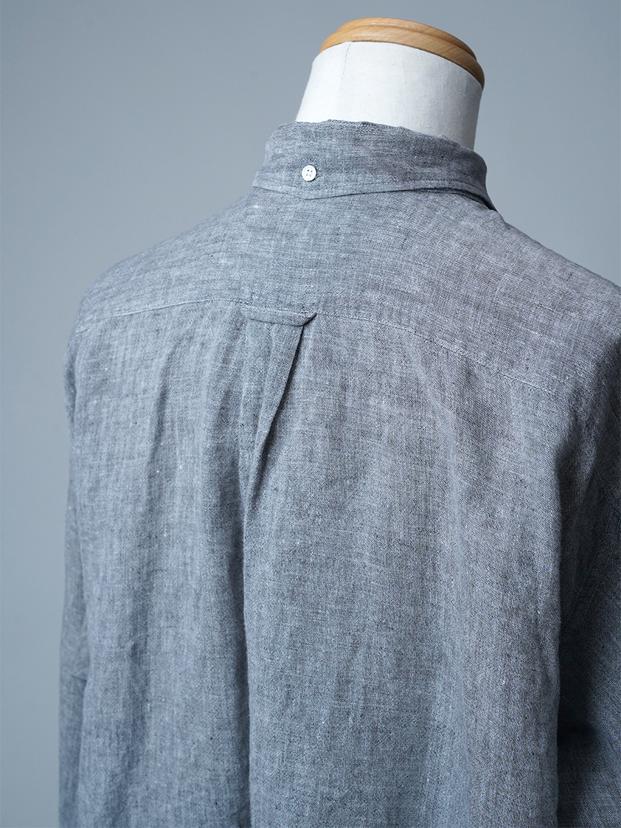 【リユース作品/Mサイズ】リネンシャツ リネンシャンブレー ボタンダウンシャツ / チャコール sample-a1223