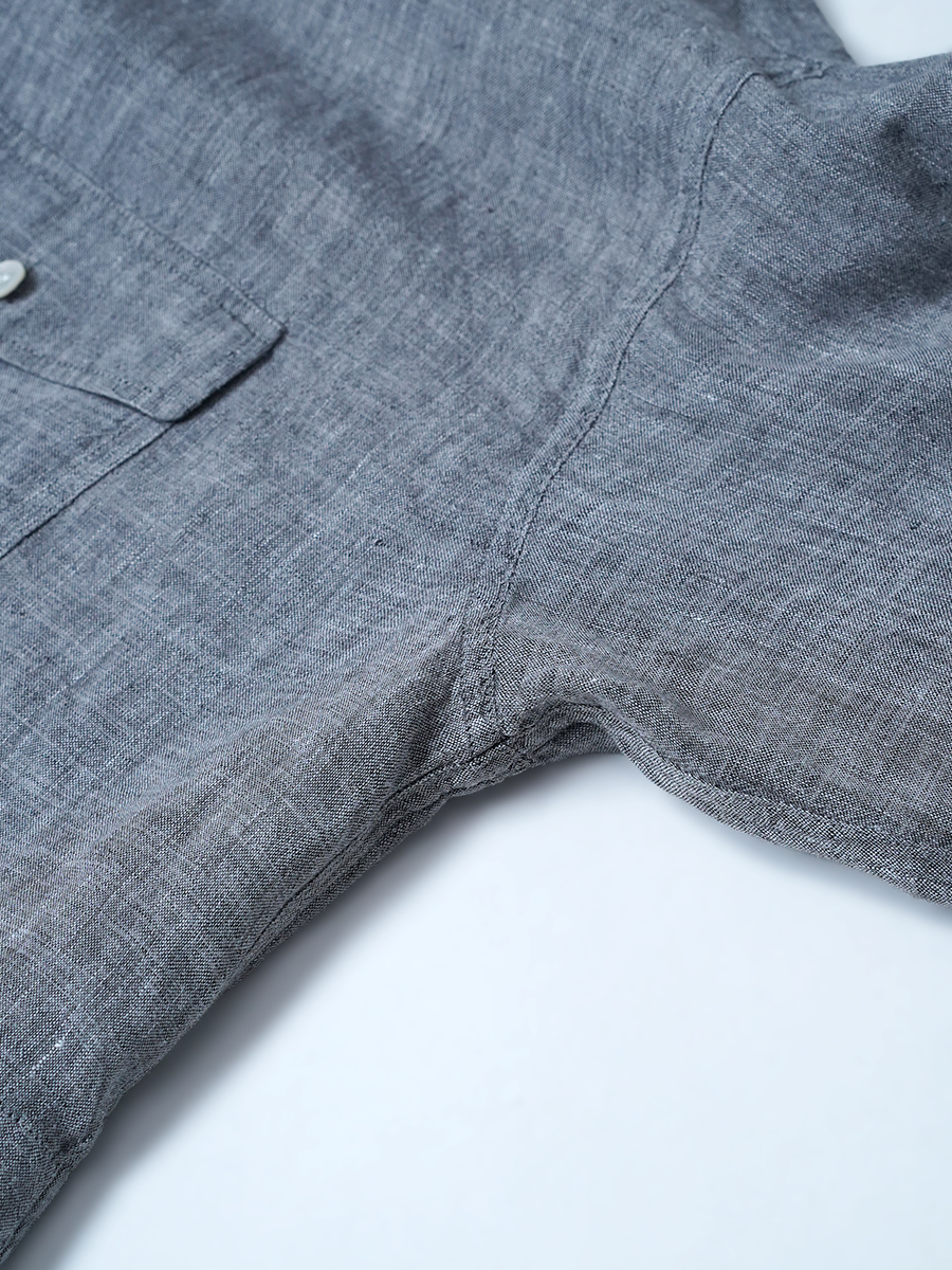 【リユース作品/Mサイズ】リネンシャツ リネンシャンブレー ボタンダウンシャツ / チャコール sample-a1223