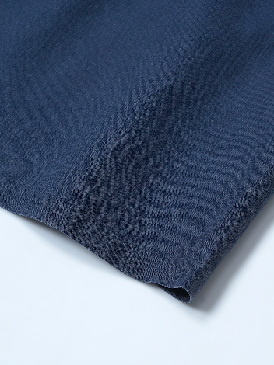 【リユース作品】リネンワンピース タック入り 五分袖 秘密のシルエット / 留紺(とめこん) sample-a1257