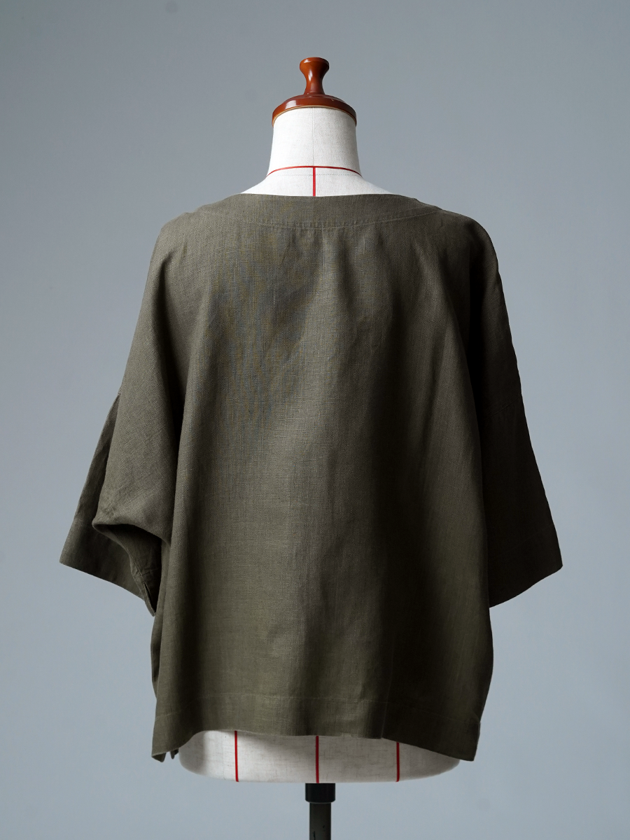 【リユース作品】リネントップス ボートネック トップス シン・ビッグT / 柳煤竹(やなぎすすたけ) sample-a1258