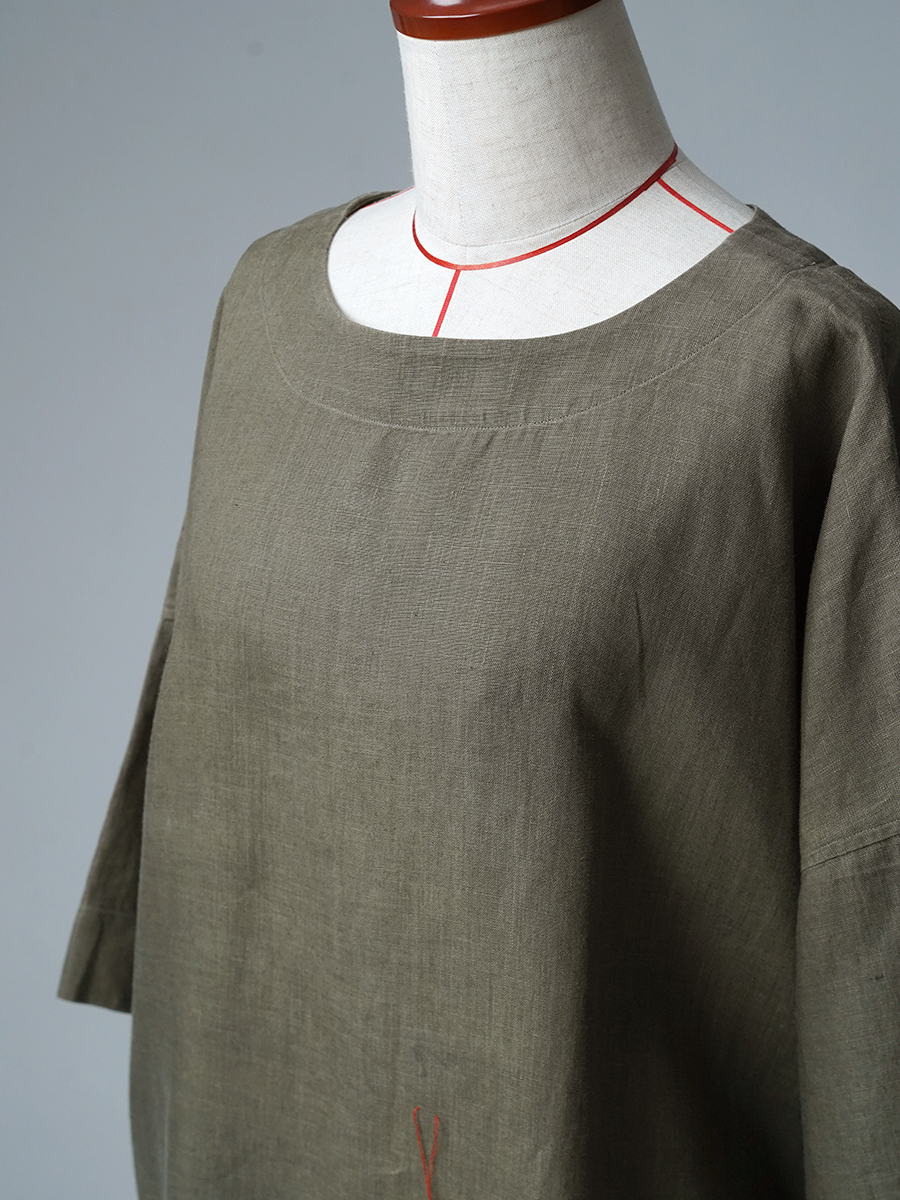 【リユース作品】リネントップス ボートネック トップス シン・ビッグT / 柳煤竹(やなぎすすたけ) sample-a1258