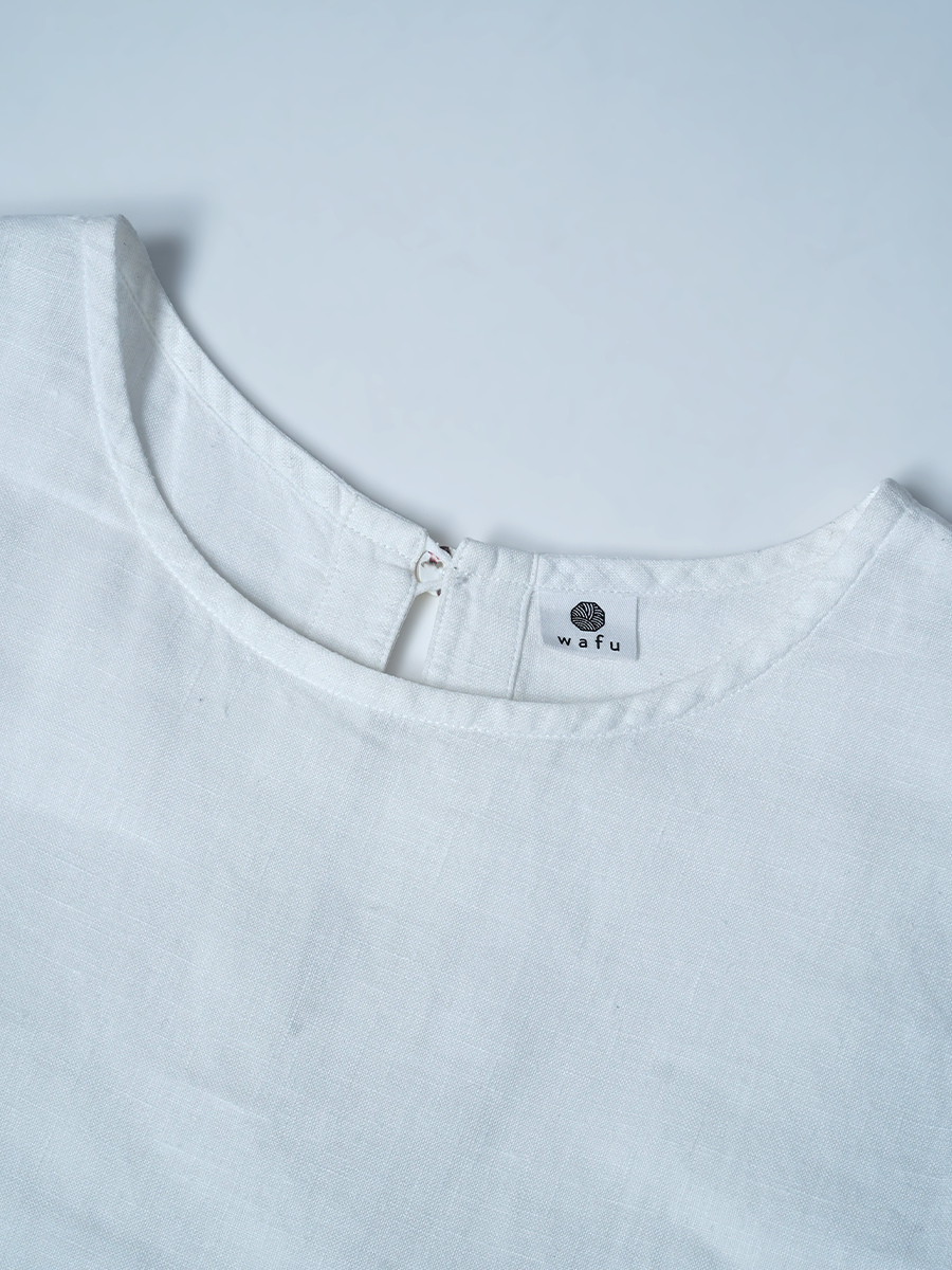 【リユース作品】リネントップス ロング丈 ノースリーブ / 白色(しろいろ) sample-a1263