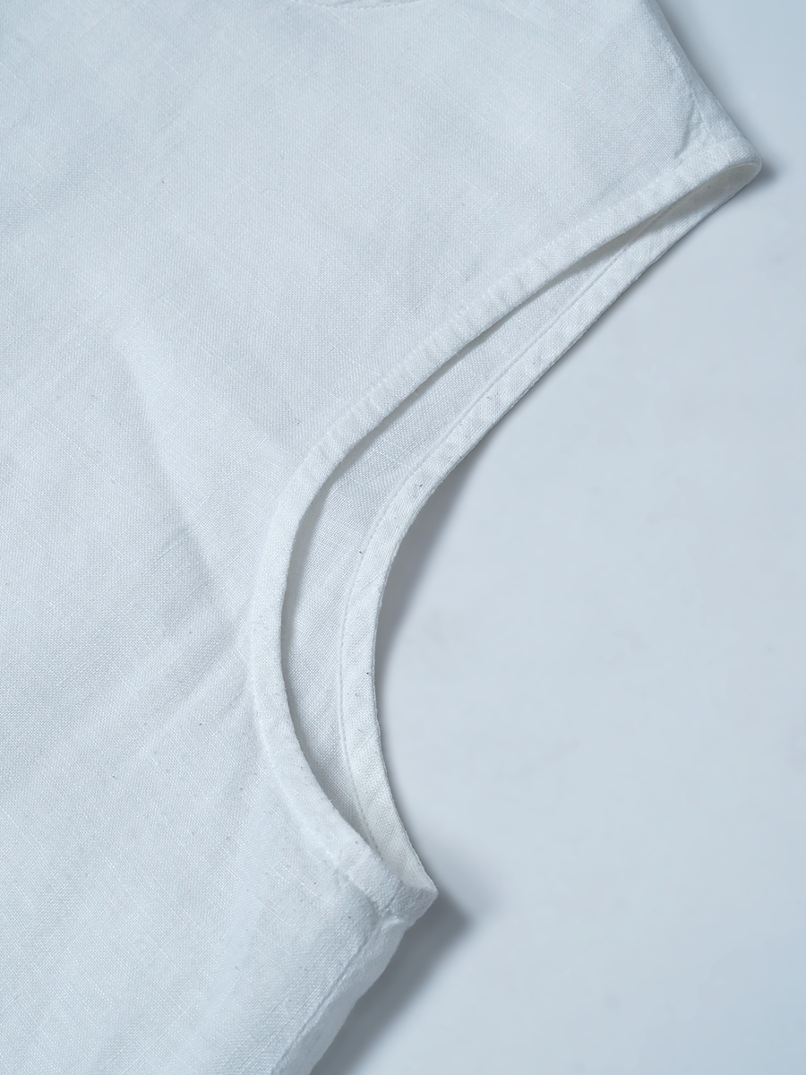 【リユース作品】リネントップス ロング丈 ノースリーブ / 白色(しろいろ) sample-a1263