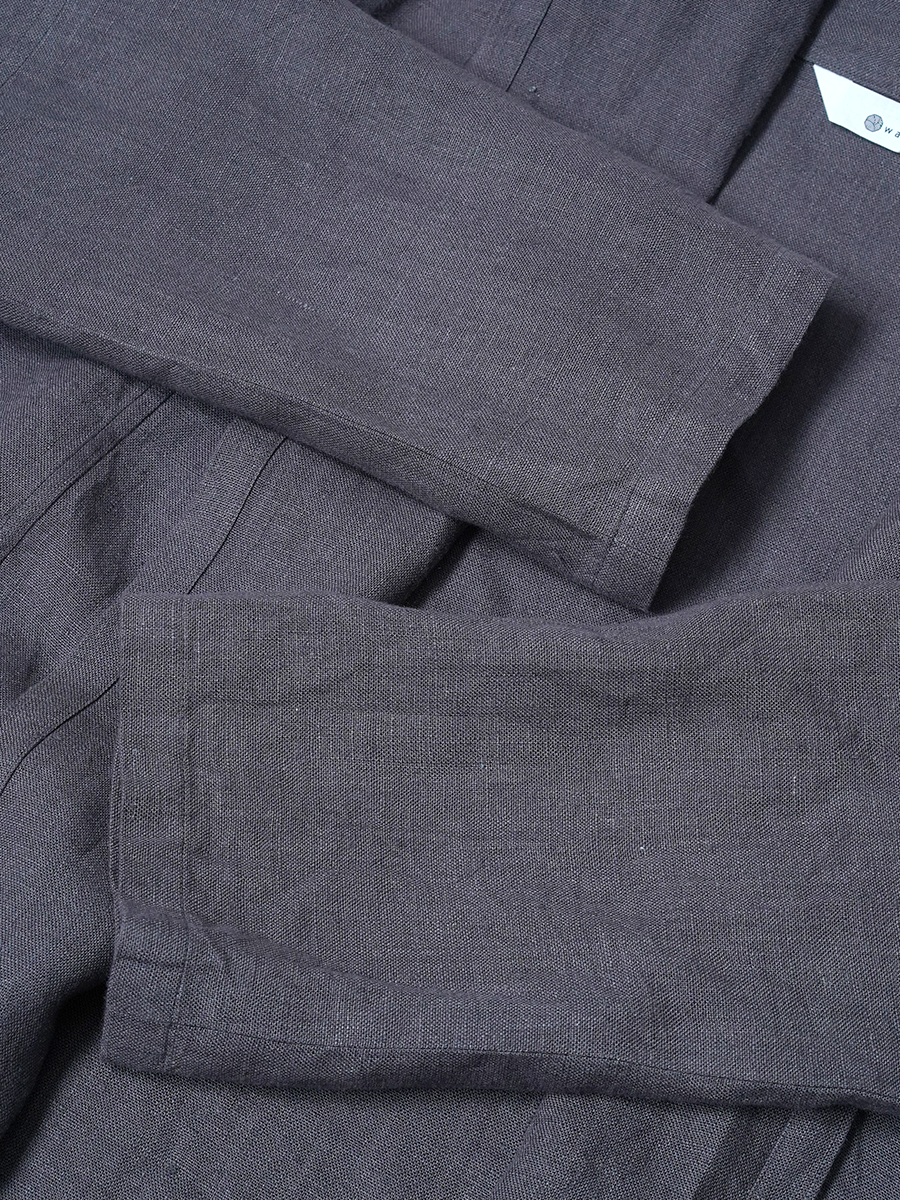 【リユース作品】リネンカーディガン ショールカラー ガウン / 黒橡(くろつるばみ) sample-a1264