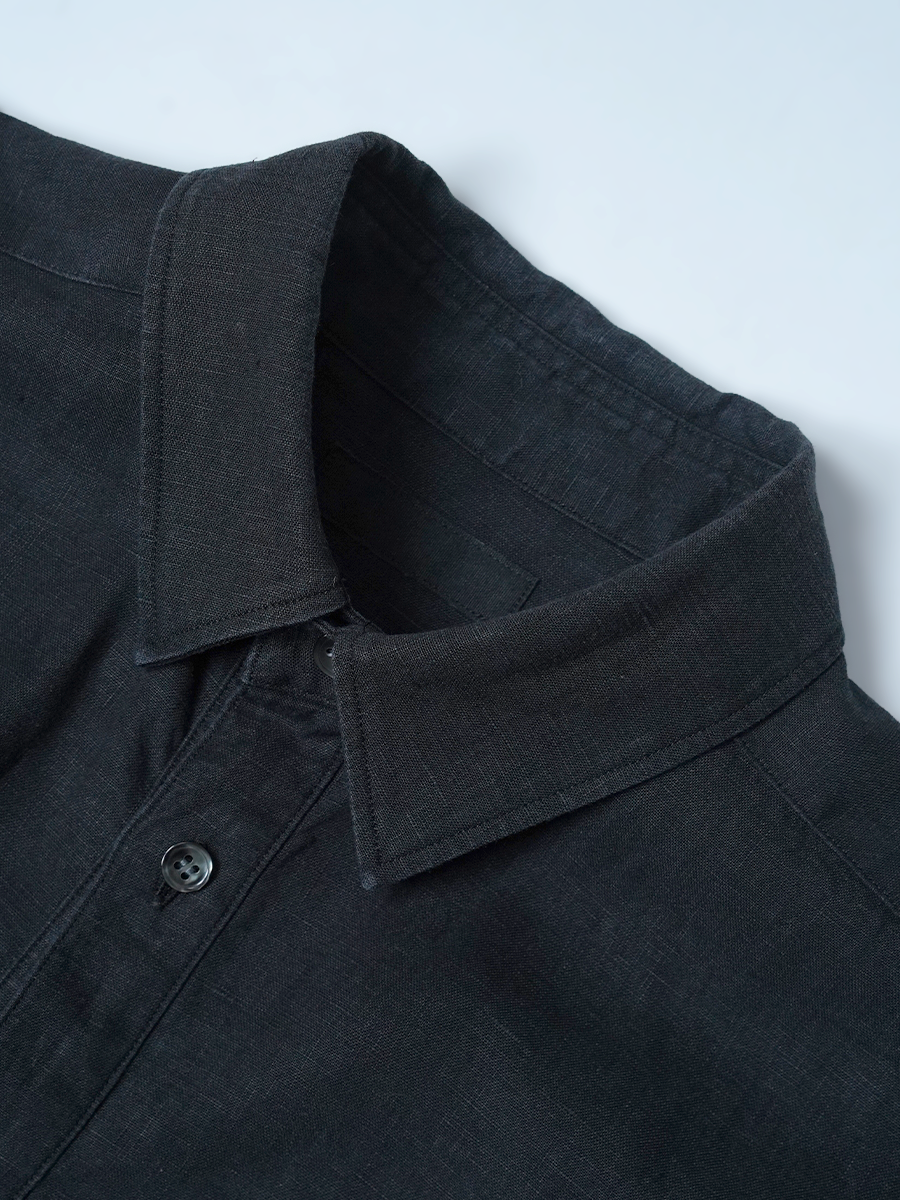 【リユース作品/Mサイズ】 リネンシャツ サファリシャツ / ブラック sample-a1266