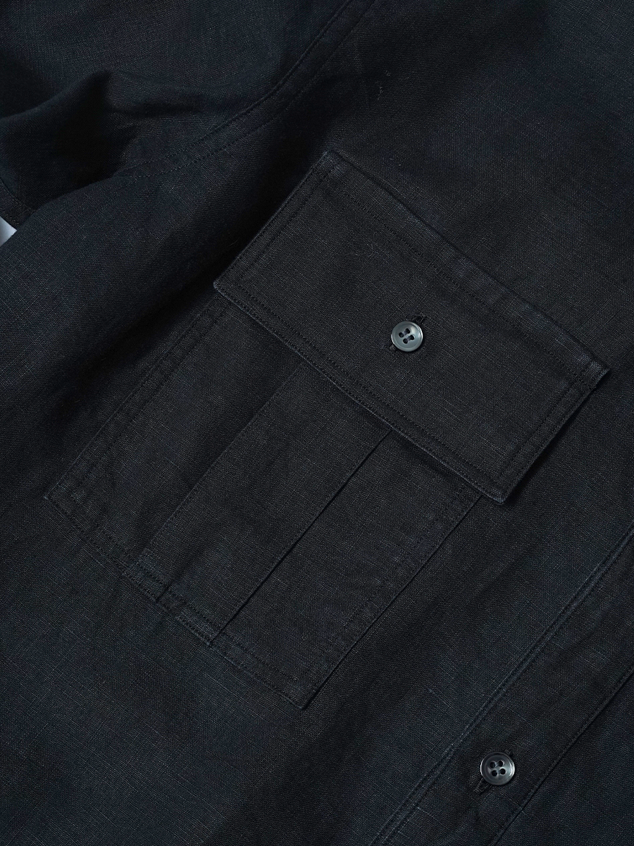 【リユース作品/Mサイズ】 リネンシャツ サファリシャツ / ブラック sample-a1266