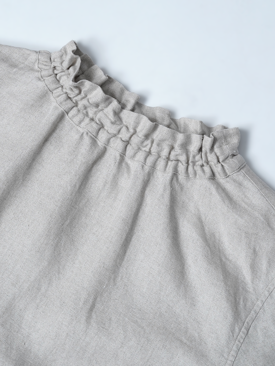 【リユース作品/Lサイズ】リネントップス シャーリング ネックトップス / フラックス sample-a1267