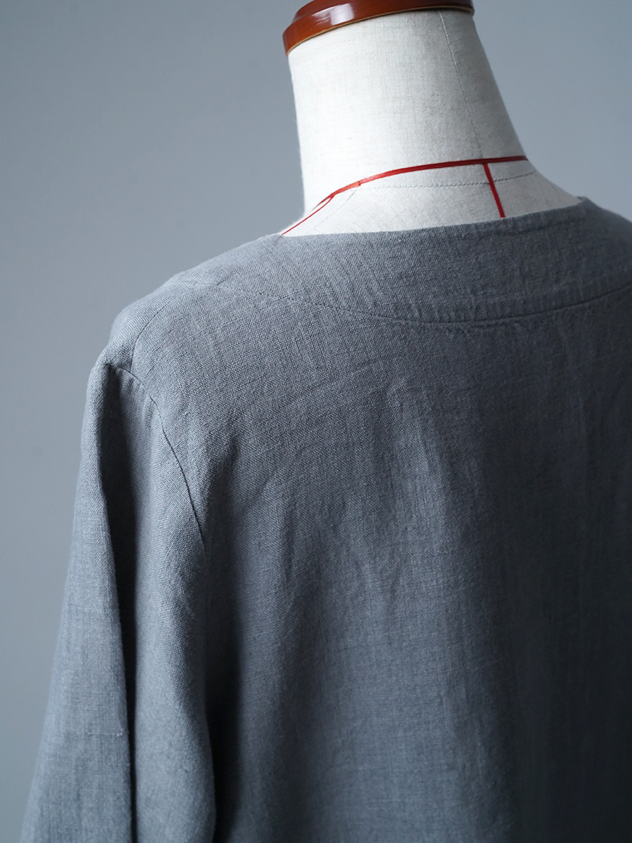 【リユース作品】リネンワンピース ロングワンピース 長袖 クルーネック / 鈍色(にびいろ) sample-a1268