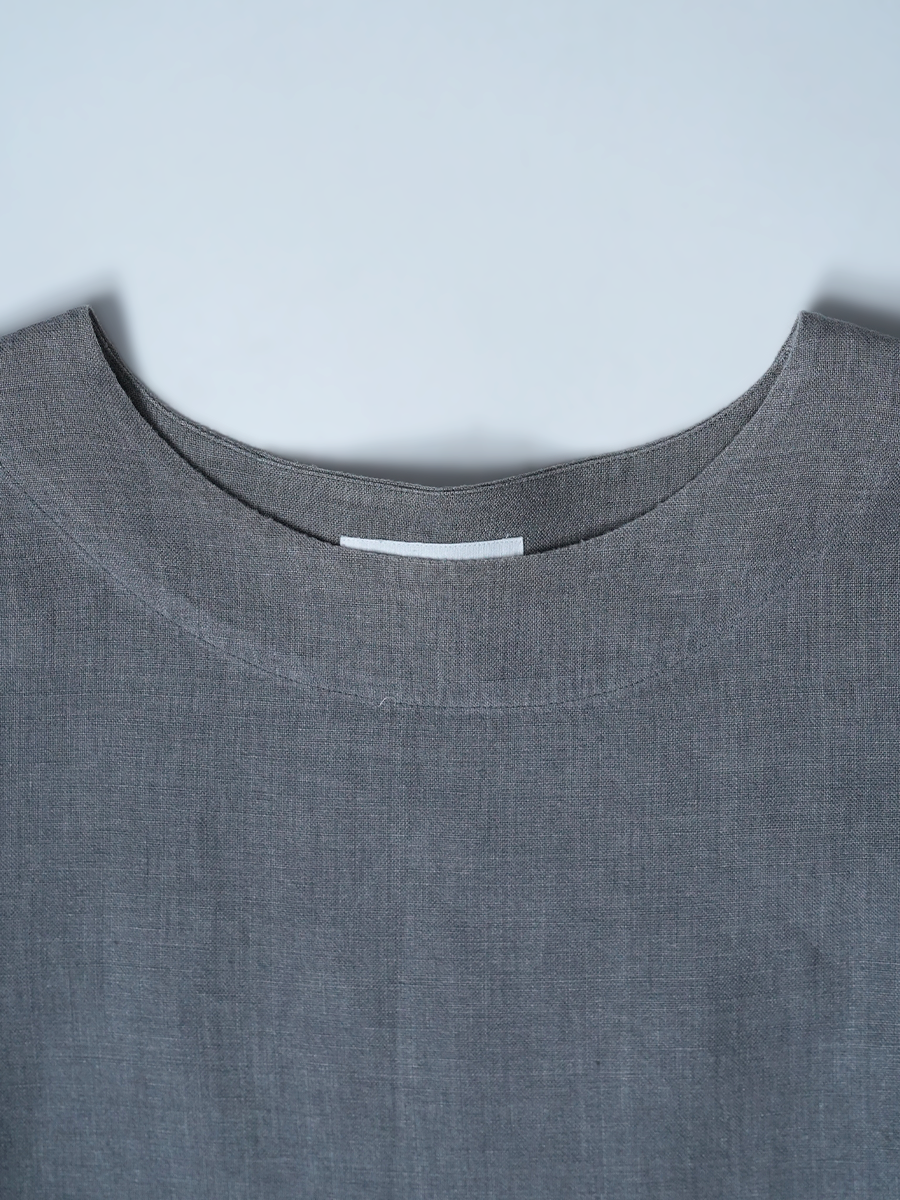【リユース作品】リネンワンピース ロングワンピース 長袖 クルーネック / 鈍色(にびいろ) sample-a1268