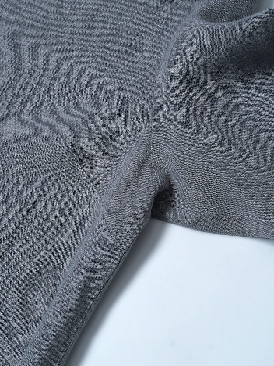 【リユース作品】リネンワンピース ロングワンピース 長袖 クルーネック / 鈍色(にびいろ) sample-a1268