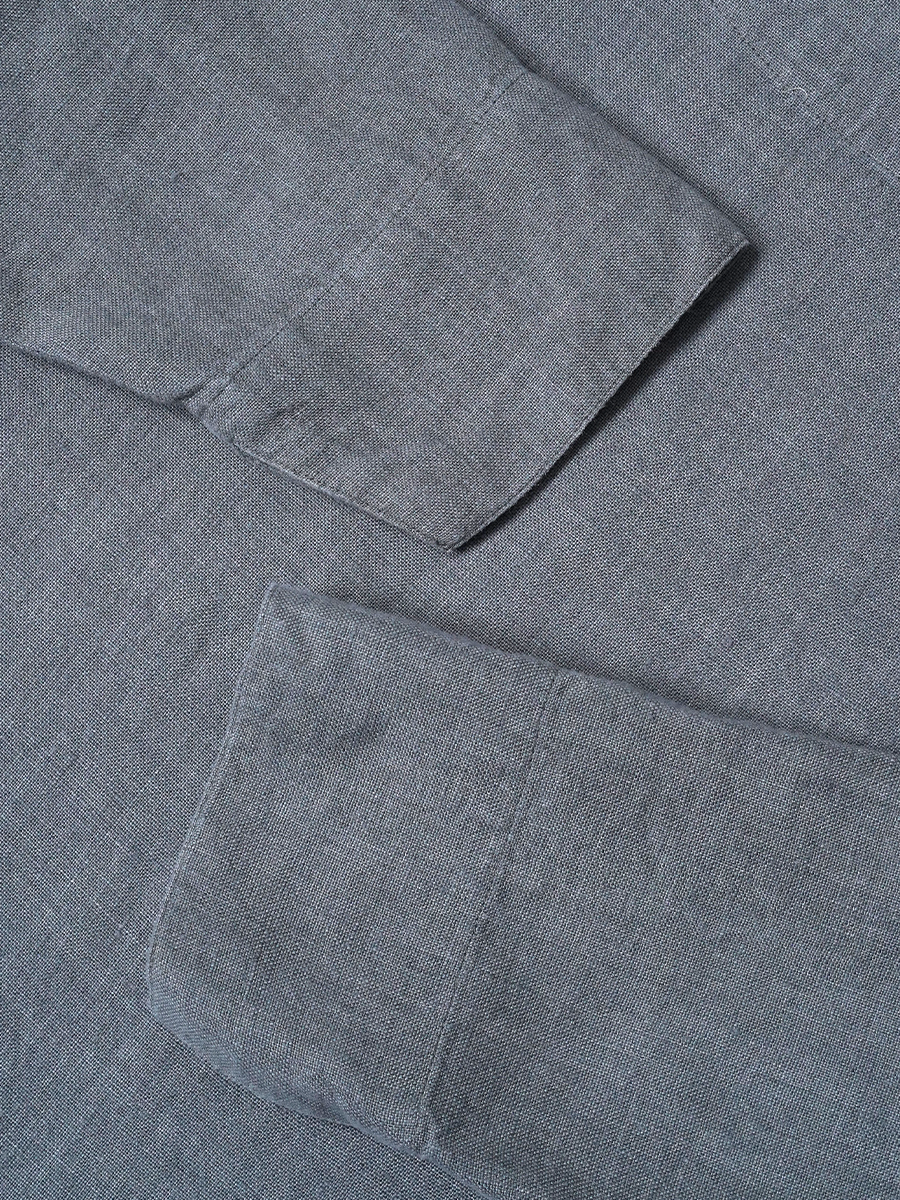 【リユース作品】リネンワンピース ロングワンピース 長袖 クルーネック / 鈍色(にびいろ) sample-a1268