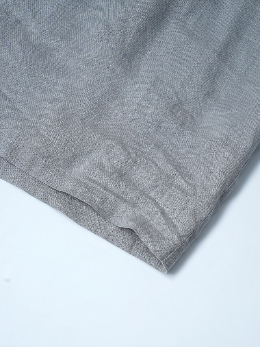 【リユース作品】リネントップス シャーリングネック ブラウス 脇汗対策(羽アリ) / 銀鼠(ぎんねず) sample-a1291