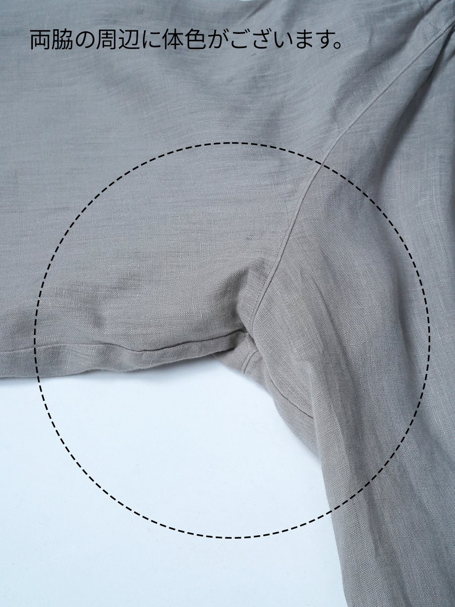 【リユース作品】リネントップス シャーリングネック ブラウス 脇汗対策(羽アリ) / 銀鼠(ぎんねず) sample-a1291