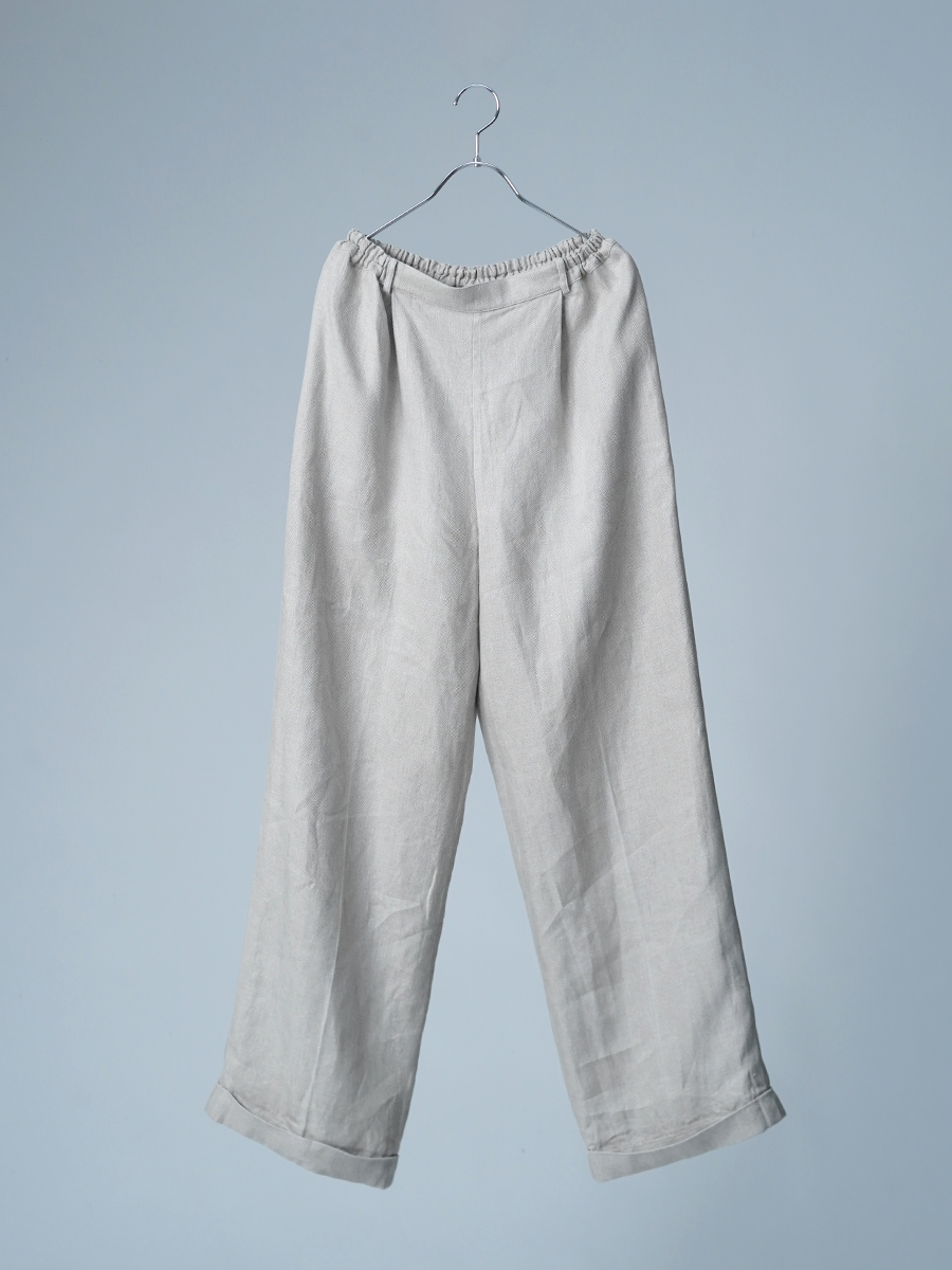 【リユース作品】リネンパンツ センタープレス ワイドパンツ / 亜麻ナチュラル sample-a1297