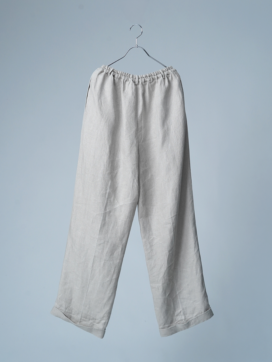 【リユース作品】リネンパンツ センタープレス ワイドパンツ / 亜麻ナチュラル sample-a1297