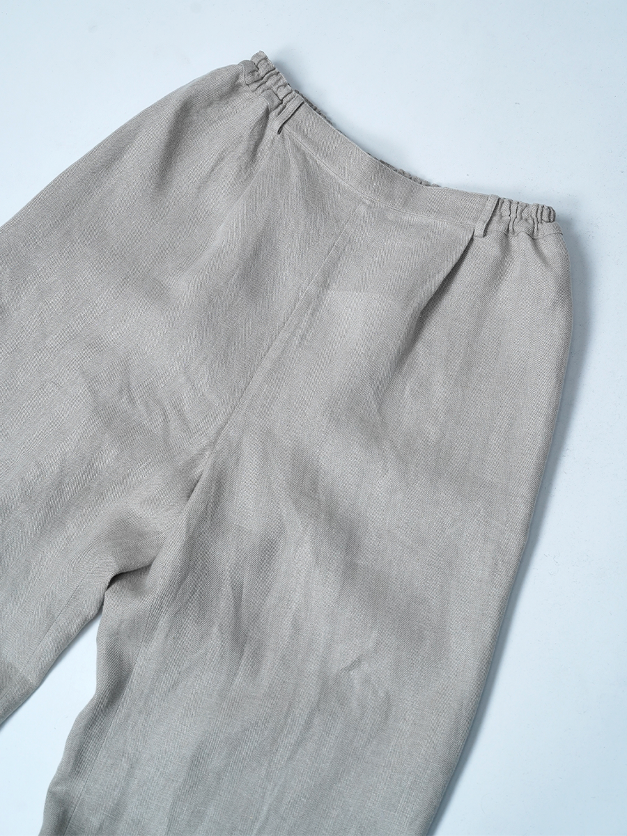 【リユース作品】リネンパンツ センタープレス ワイドパンツ / 亜麻ナチュラル sample-a1297