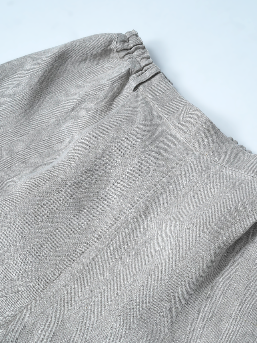 【リユース作品】リネンパンツ センタープレス ワイドパンツ / 亜麻ナチュラル sample-a1297