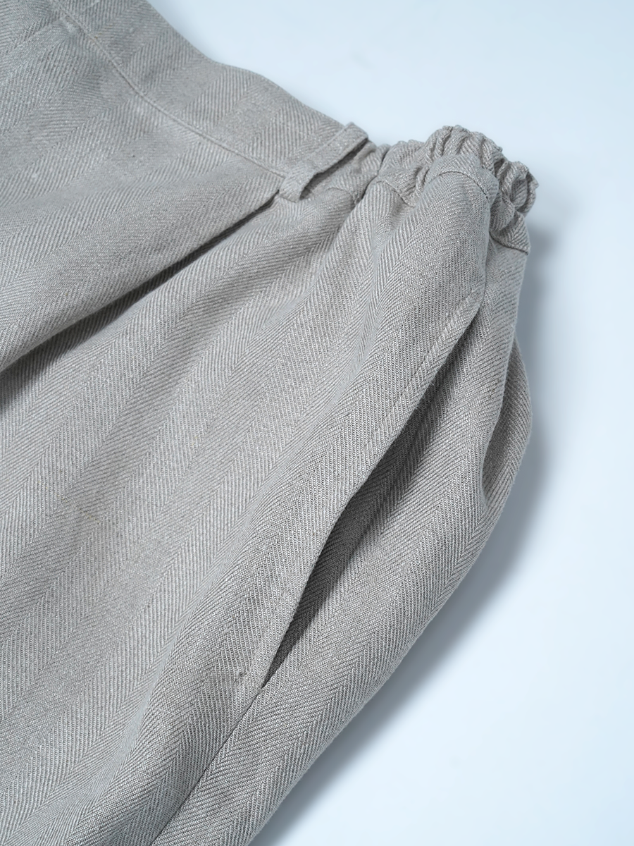 【リユース作品】リネンパンツ センタープレス ワイドパンツ / 亜麻ナチュラル sample-a1297