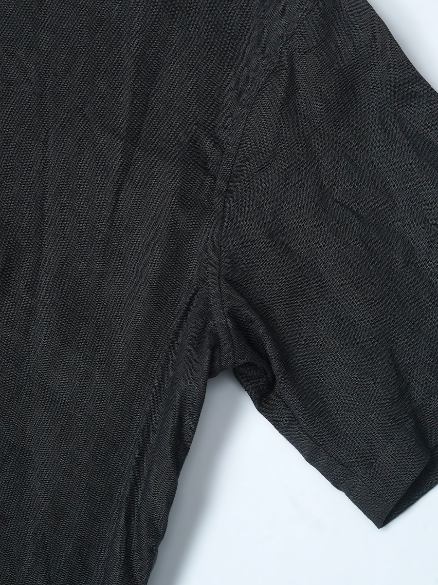 【リユース作品/Lサイズ】リネントップス 半袖 丸首 トップス / 黒色 sample-a1303