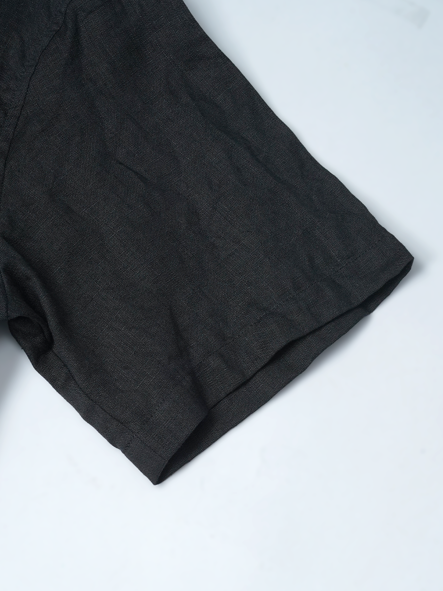 【リユース作品/Lサイズ】リネントップス 半袖 丸首 トップス / 黒色 sample-a1303