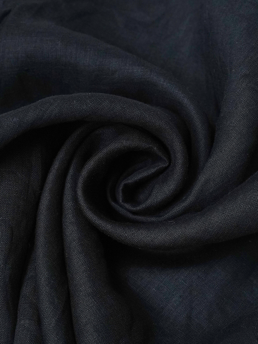 【リユース作品/Lサイズ】リネントップス 半袖 丸首 トップス / 黒色 sample-a1303
