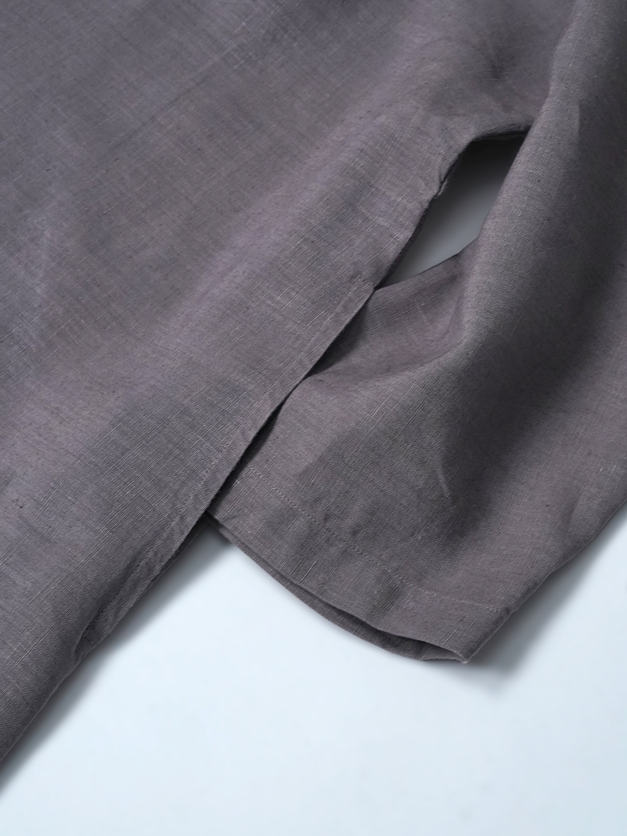 【リユース作品】リネンドレス リネンワンピース ゆったりAライン スリット入り / 茶鼠(ちゃねずみ) sample-a1304