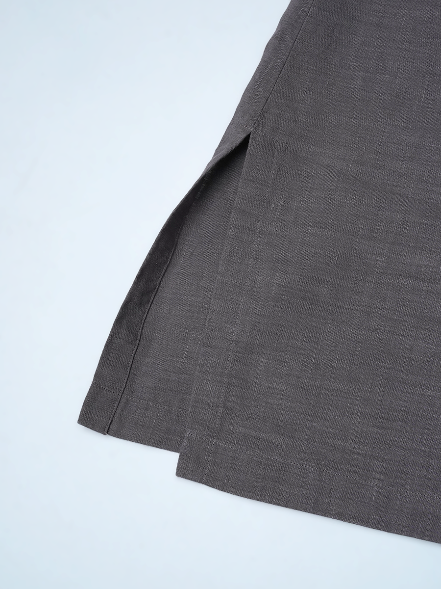 【リユース作品】リネンドレス リネンワンピース ゆったりAライン スリット入り / 茶鼠(ちゃねずみ) sample-a1304