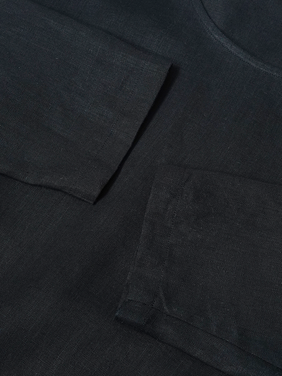 【リユース作品/Mサイズ】リネントップス 丸首 長袖 裾ラウンド / 黒色 sample-a1311