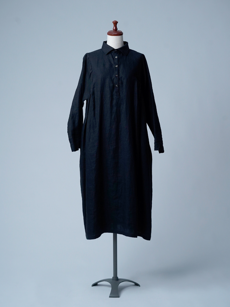 【サンプル作品】プレミアムリネン 秘密のシルエット ワンピース / ランプブラック sample-c0005