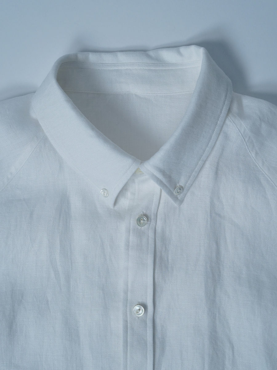 【サンプル作品/Lサイズ】プレミアムリネン ボタンダウン ラグランスリーブ シャツ / ホワイト sample-c0025