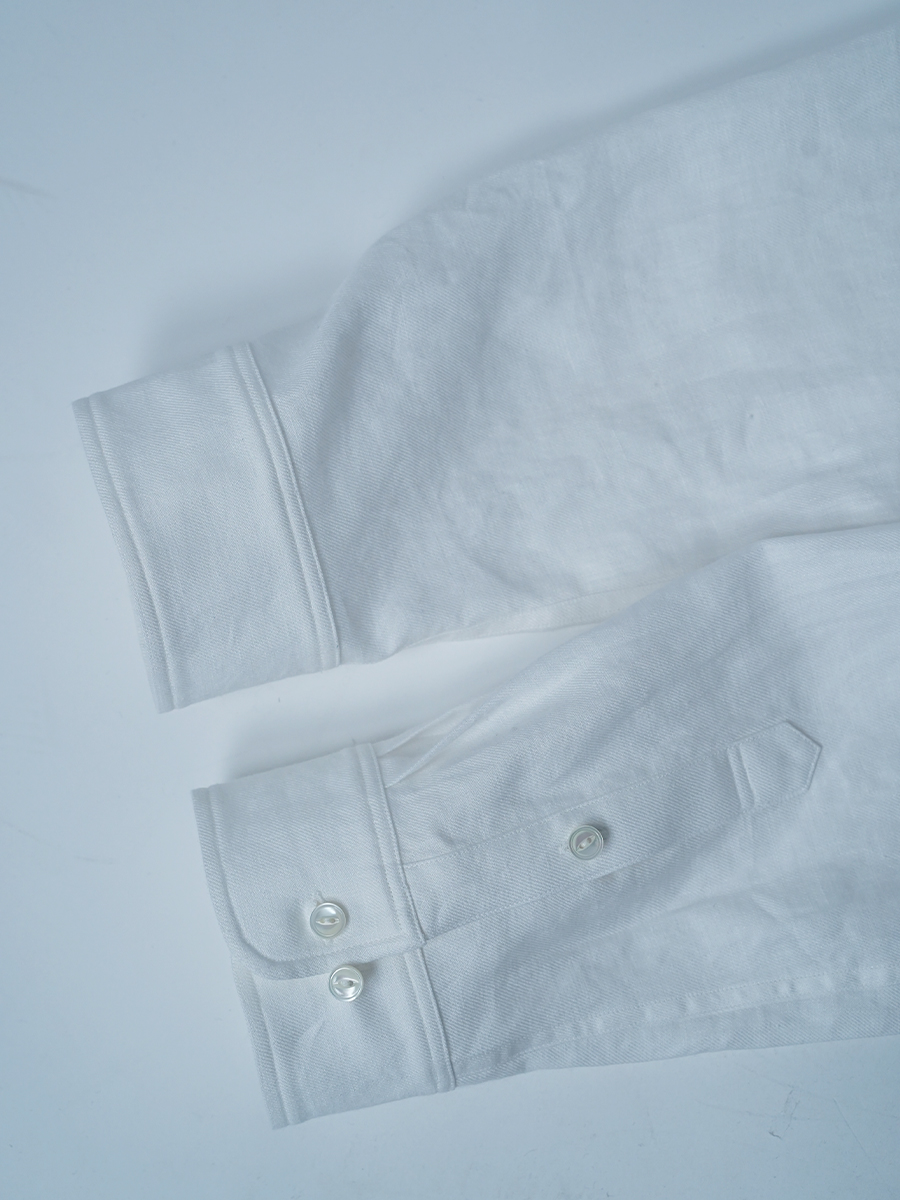 【サンプル作品/Lサイズ】プレミアムリネン ボタンダウン ラグランスリーブ シャツ / ホワイト sample-c0025