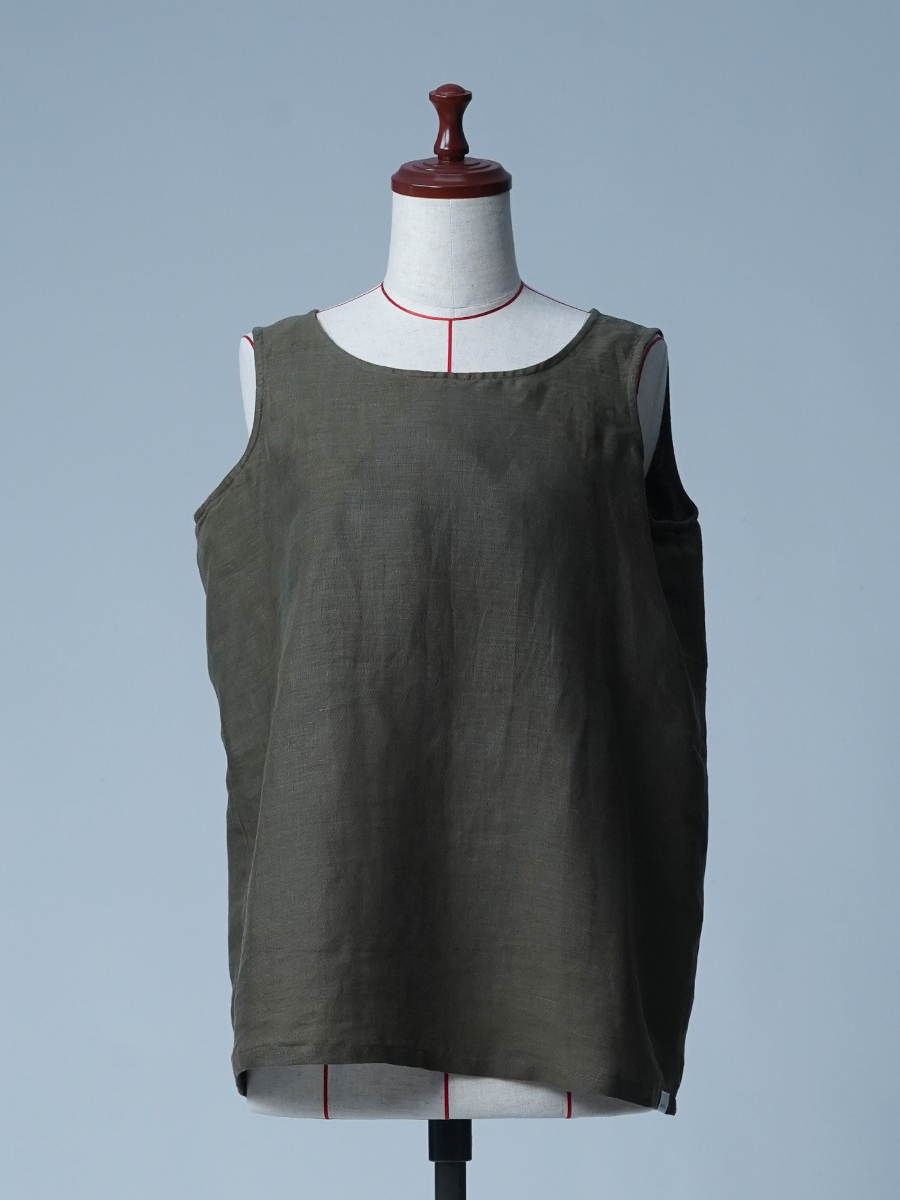 【サンプル作品/Lサイズ】カップなし リネンタンクトップ トッキノン / 藍媚茶 sample-c0070