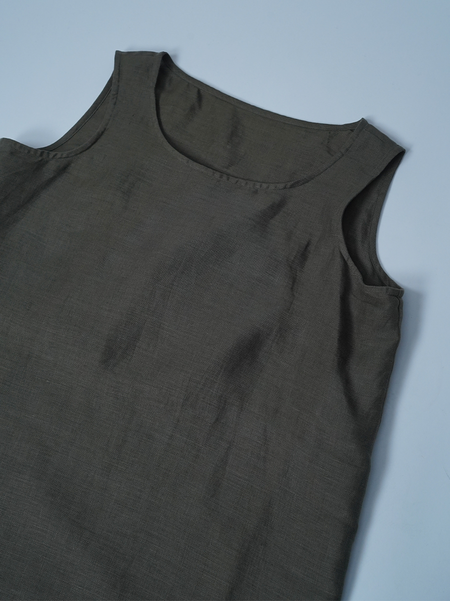 【サンプル作品/Lサイズ】カップなし リネンタンクトップ トッキノン / 藍媚茶 sample-c0070