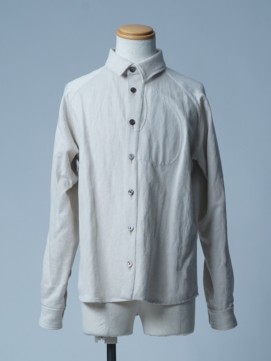 【サンプル作品/Lサイズ】メガネポケット付き リネンデニムデニムシャツ / ナチュラル sample-c0077