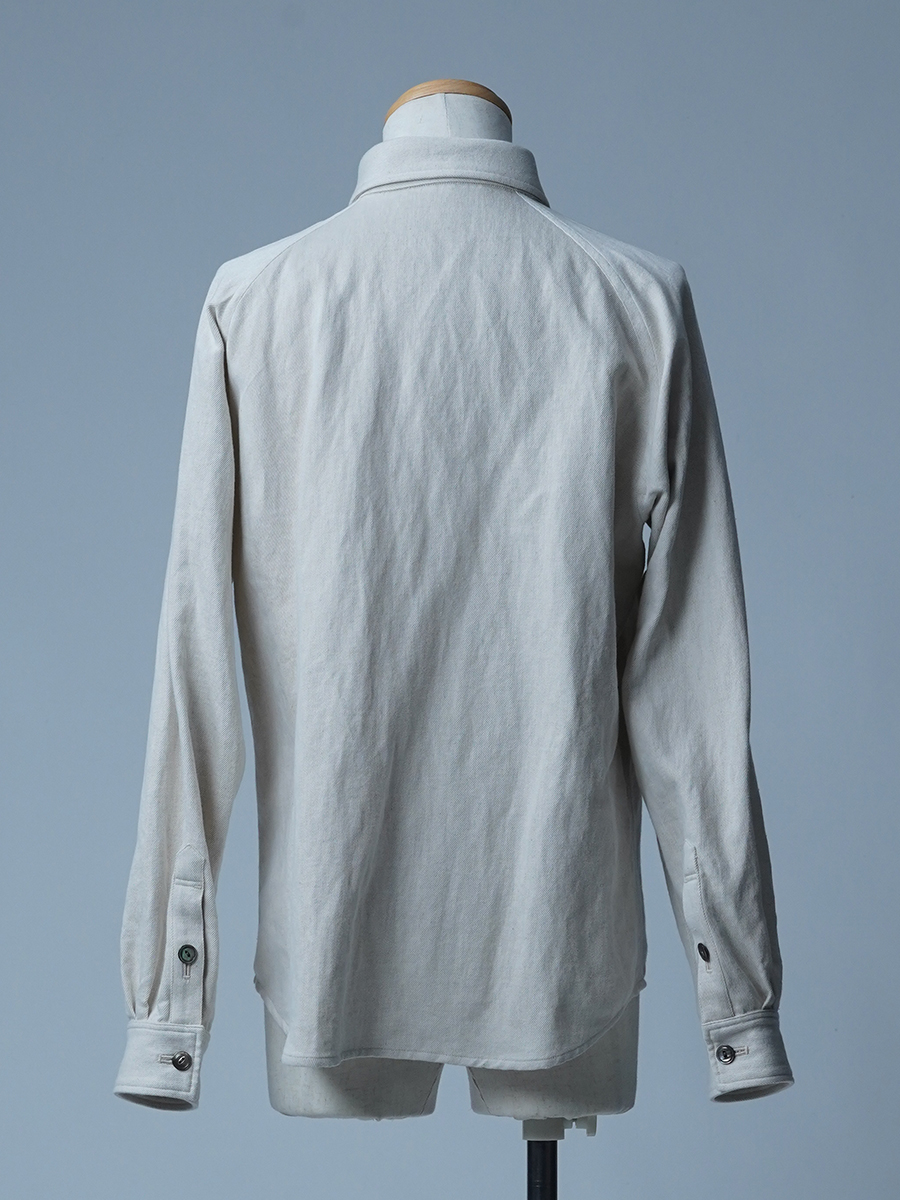 【サンプル作品/Lサイズ】メガネポケット付き リネンデニムデニムシャツ / ナチュラル sample-c0077