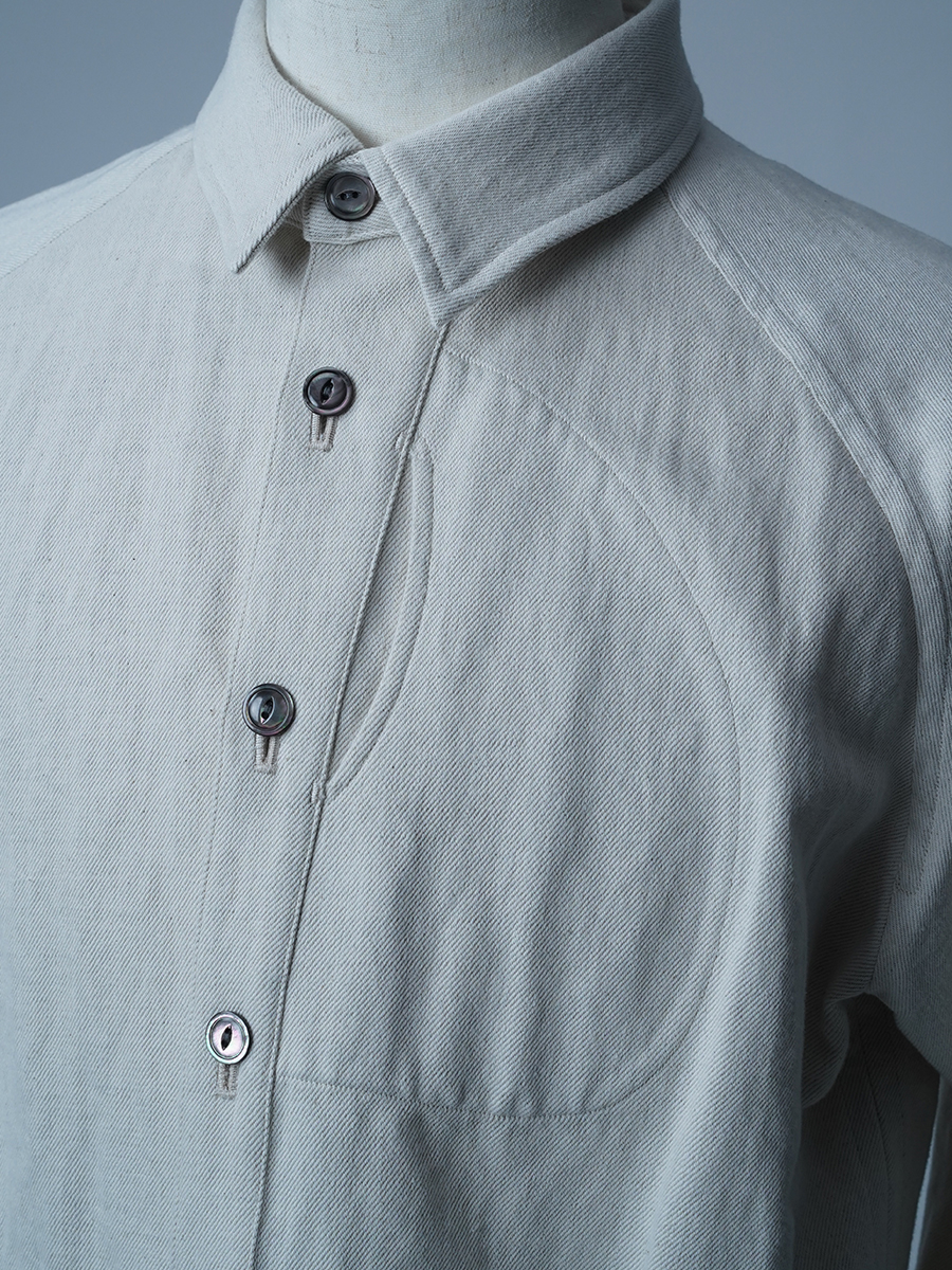 【サンプル作品/Lサイズ】メガネポケット付き リネンデニムデニムシャツ / ナチュラル sample-c0077