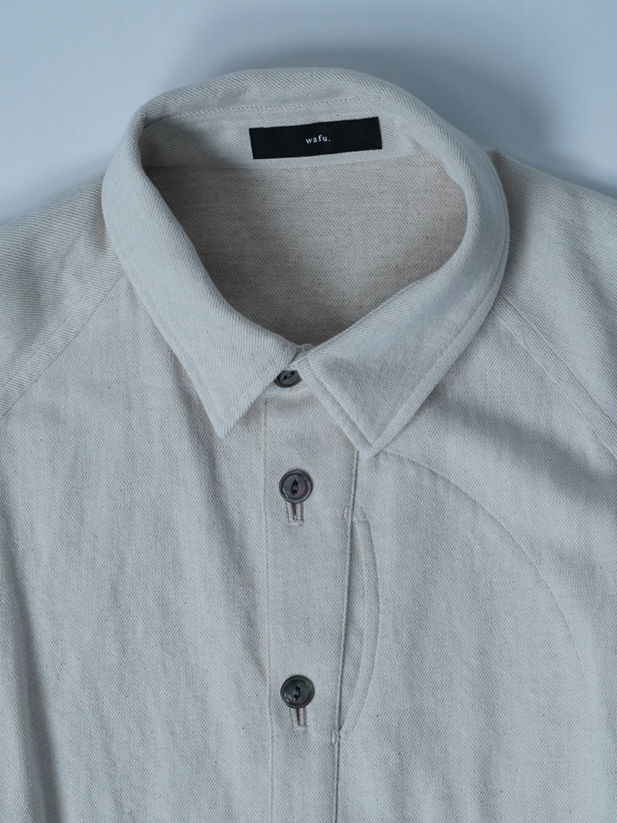 【サンプル作品/Lサイズ】メガネポケット付き リネンデニムデニムシャツ / ナチュラル sample-c0077