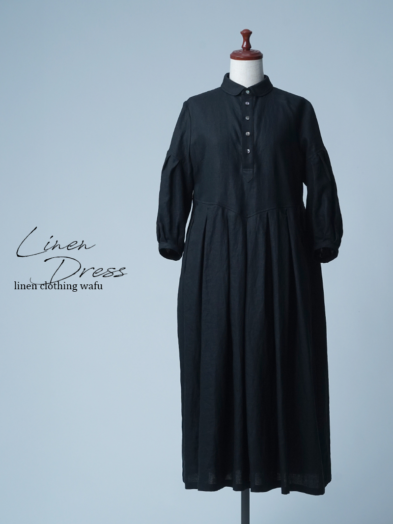 サンプル作品/Mサイズ】丸衿 鍵盤タックワンピース / 黒色 sample-c0092