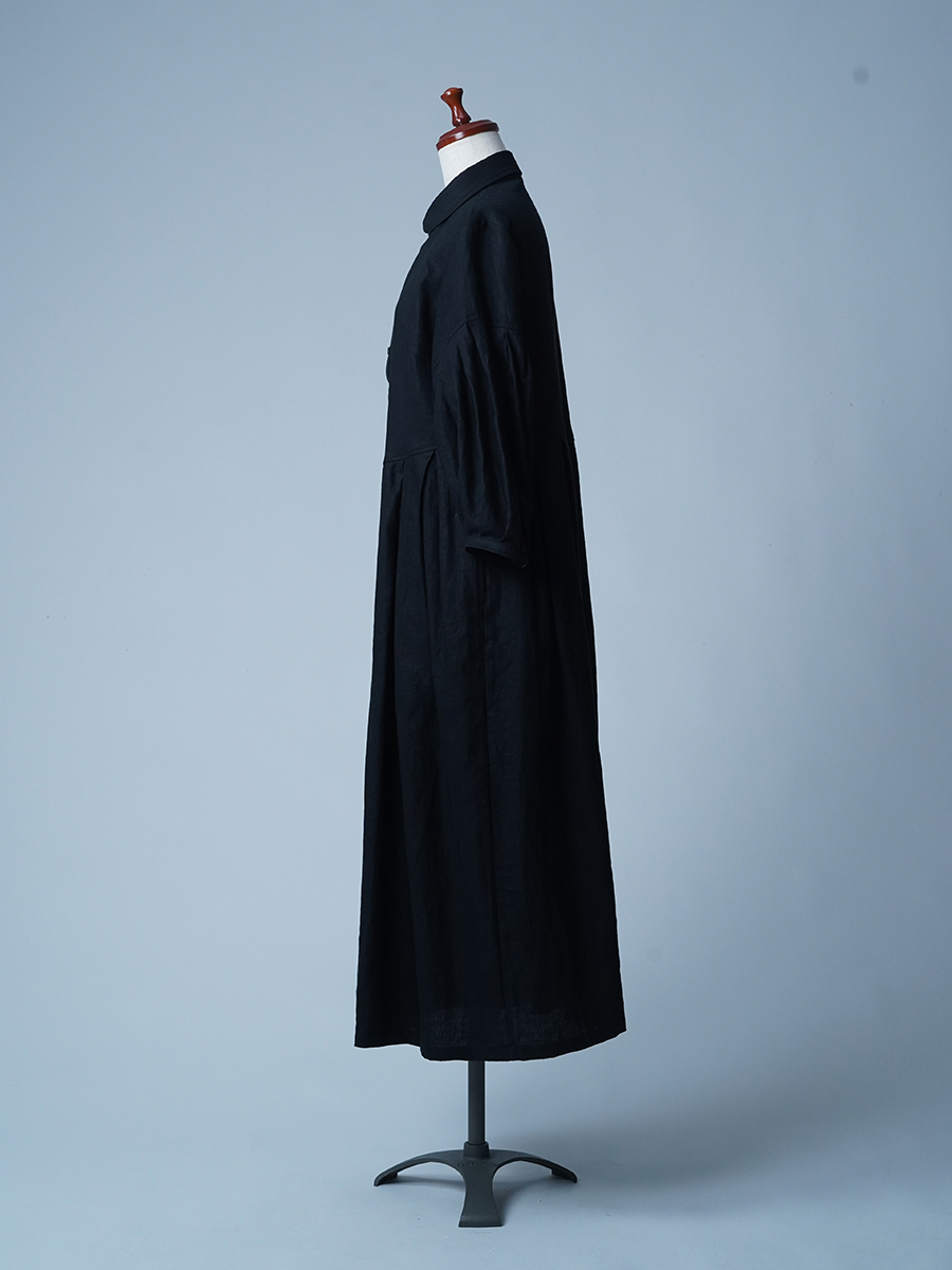 サンプル/Lサイズ作品】丸衿 鍵盤タックワンピース / 黒色 sample-c0102
