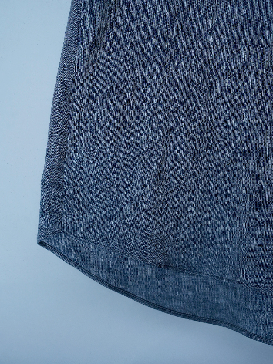 【サンプル作品】ピンタックフリル リネンシャンブレー ブラウス / ネイビー sample-c0124